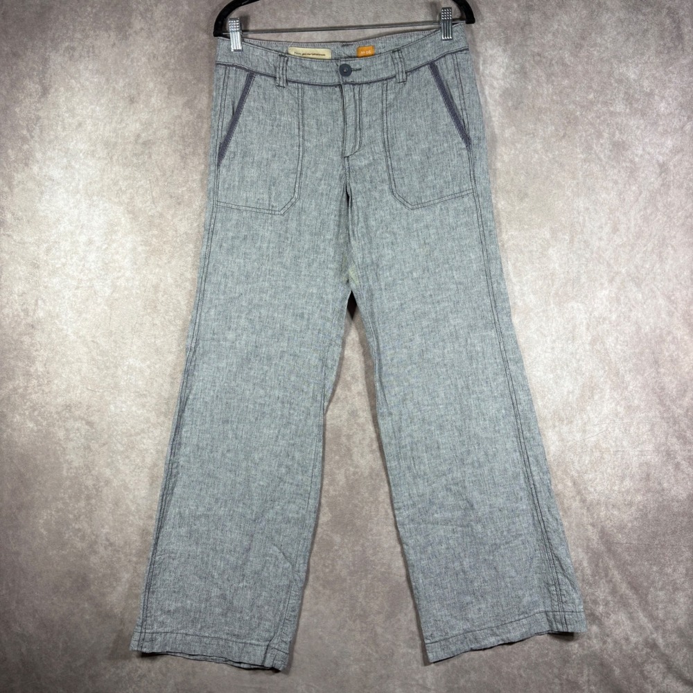 Anthropologie Pilcro Pants Womens 6 Grey Wide Leg Linen Blend Striped Coastal